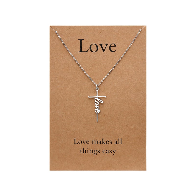 Lcherry Love Cross Pendant Necklace Stainless Steel Love Cross Necklace for Women - Image 1